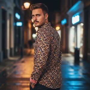 Luchiano Visconti Visconti Black Floral Button-Down Shirt Men’s Size Large